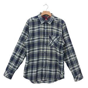 Quiksilver Flannel Shirt Mens Medium Green Blue Plaid Button Up Preppy Cotton